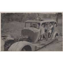 Antique WW2 Car Disaster Banger Stuck In Road 1941 RPC Postcard