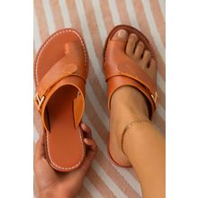Chestnut Toe Ring Flat Sandal Slippers