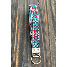 Light Blue Western Pattern Knitted Wristband Keychain