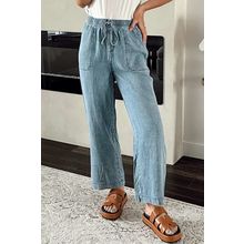 Myosotis Mineral Wash Drawstring Waist Loose Straight Denim Pants
