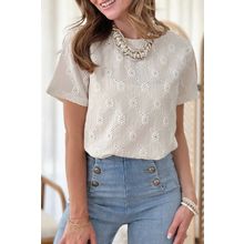 White Geometric Embroidered Slim Fit O Neck T Shirt