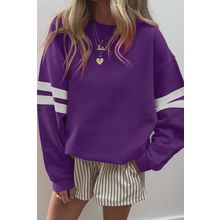 Tillandsia Purple Varsity Striped Detail Drop Shoulder Oversized Sweatshirt