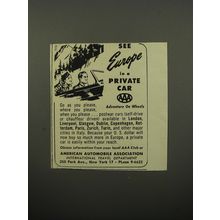 1950 AAA American Automobile Association Ad - See Europe in a Private Car