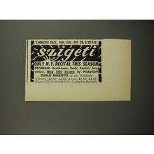 1953 Szigeti Performance Ad - Carnegie Hall, Tues. Eve., Oct. 20, 8:30 P.M.