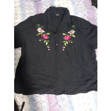 womens navy blue button up embroidered top now brand size 24