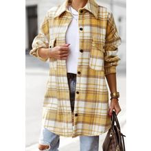 Yellow Plaid Flap Pocket Long Sleeve Shacket