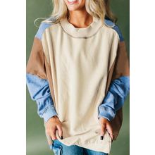 Sky Blue Ribbed Detail Color Block Sleeve Baggy Sweatshirt