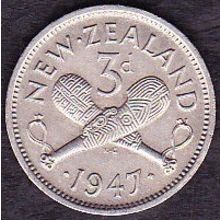 1947 New Zealand Threepence Coin