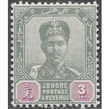 JOHORE SULTAN IBRAHIM MALAYA 1896 3c SG41a 41 SG MINT HINGED DULL CLARET SHADE