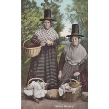 Welsh Women Carrying Baskets Of Dead Birds After Bird Hunting Antique Postcard