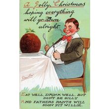 Christmas Pudding Fathers Underwear Weight Gain Old Comic Postcard
