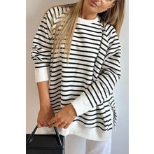 Black Stripe Raglan Sleeve Side Slits Loose Sweatshirt
