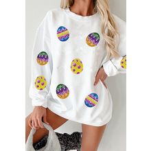 White Easter Egg Corded Oversized Sweatshirt