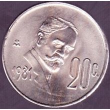 1981 Mexico 20 Centavos Coin