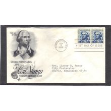 FDC Art Craft 1304 5c George Washington Pair (Cachet-Typed/A) CV41309