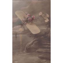 Childrens Toy Plane Glider Covered In Flowers Antique Postcard