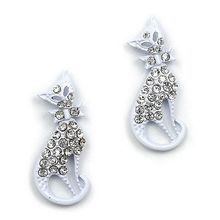 Rhinetone Post Earrings - Kitty - White - ER-JER4422WT