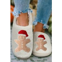 White Christmas Gingerbread Man Plush Home Slippers