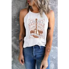 White NASHVILLE MUSIC CITY Guitar Graphic Tank Top
