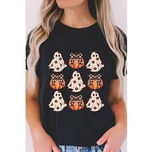 Black Halloween Ghost Pumpkin Print Crew Neck T Shirt