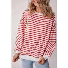Orange Stripe Drop Shoulder Crew Neck Loose Sweatshirt