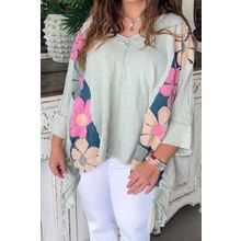 Green Plus Size Flower Patchwork Exposed Seam High Low Top