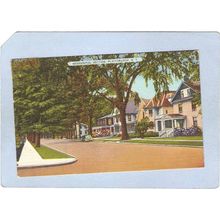 New York Plattsburgh Residential Section Street Scene w/Old Car ny_box3~1197