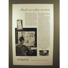 1929 Corona Typewriter Ad - Illegible, Poor Spelling