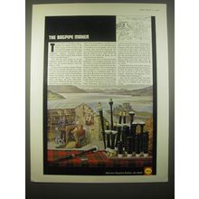 1966 Shell Oil Ad - illustration by Claude Harrison - The bagpipe maker