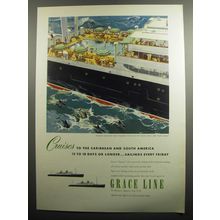 1951 Grace Line Cruise Ad - Spacious outdoor tiled swimming pools