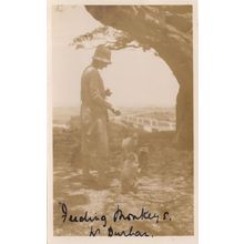 Native Feeding Baby Monkeys in South Africa Antique Photo Postcard