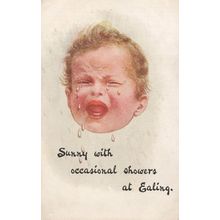 Ealing West London Crying Baby Showers Weather Old Comic Postcard
