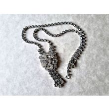 Rhinestone Cascade Necklace, Vintage Silver Tone Glamour, Cluster Pendant Drop