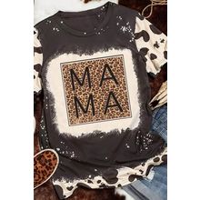Black Bleached Leopard MAMA Graphic Crew Neck Tee