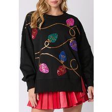 Black Bright Christmas Lights Sequined Oversized Sweatshirt