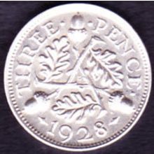 1928 Great Britain 3 Pence Silver Coin