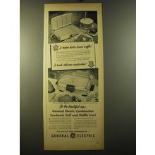 1950 General Electric Sandwich Grill and Waffle Iron Ad - butter-brown waffles