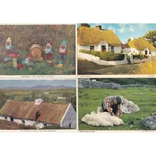 Irish Cottages Sheep Shearing Thatcher Leprechauns 4x 1970s Postcard s