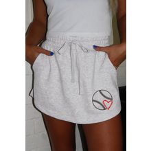 Light Grey Baseball Heart Embroidery French Terry Skort