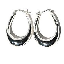 Sterling Silver Long U Puffed Hoop Earrings