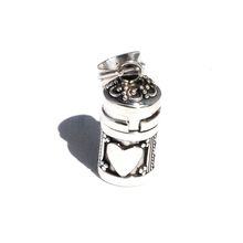 Sterling Silver Cylinder Prayer Box Pendant with Hearts and Circles
