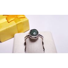 Estate 8.0mm round Faceted Emerald patterned Bezel/band SterlingSilver Ring22181