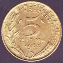 1968 France 5 Centimes Coin