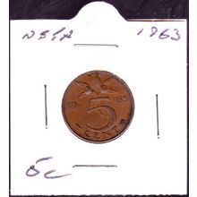 1963 Netherlands 5 Cents Coin