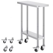 Stainless Steel Work Table 30 x 12 x 38 Inch, with 4 Wheels, 3 Adjustable He...