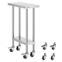 Stainless Steel Work Table 24 x 12 x 38 Inch, with 4 Wheels, 3 Adjustable He...