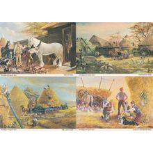 Farming In Byegone Days Painting Threshing Barley 4x Postcard s