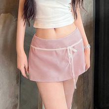 Y2k Mini Skirts Short For Woman Coquette Clothes E-girl Cute Bow Tie Low Waist