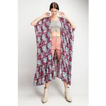 Women's Rayon Challis Ruffle Bottom Maxi Open Kimono