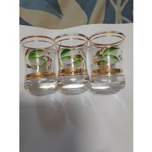 Vintage Romanian Liqueur/Port/Sherry Glasses x 3 green leaf gold trim 6cm high